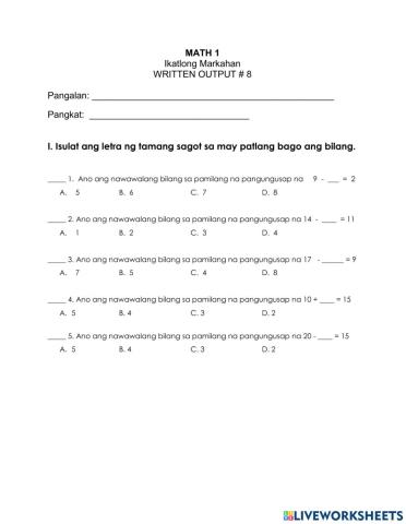 Math written op 3rd qtr -8