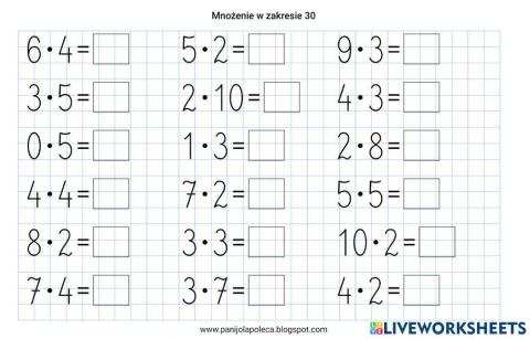 Tabliczka mnożenia w zakresie 30