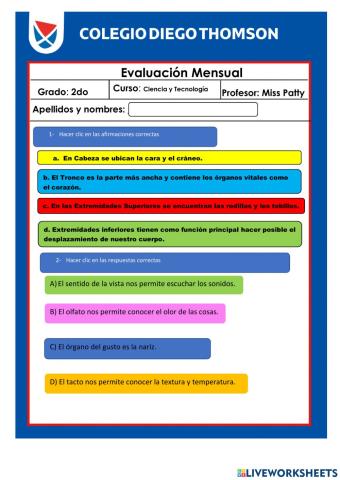 Evaluación de Ciencias 2do