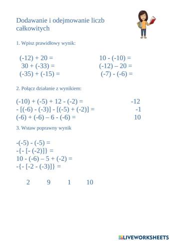 Dodawanie i odejmowanie liczb całkowitych
