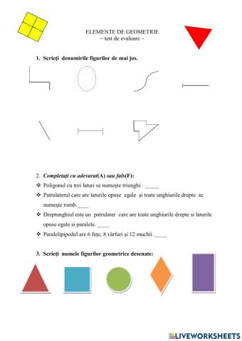 Elemente de geometrie - evaluare