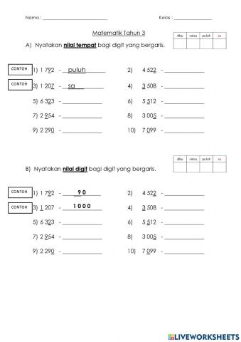 Nilai tempat dan nilai digit