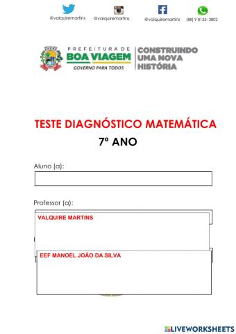 Avaliaçao diagnóstica 7º ano