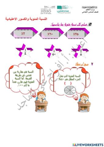 النسبة المئوية والكسور الاعتيادية