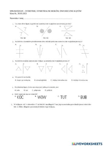 Symetrie sprawdzian