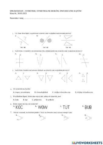 Symetrie sprawdzian 1