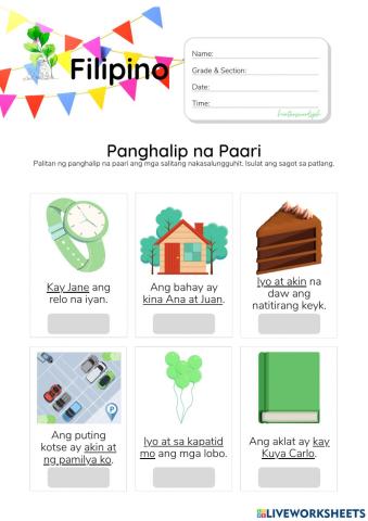 Panghalip na Paari Worksheet (HuntersWoodsPH Filipino)