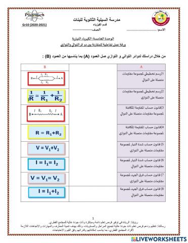 مقارنة بين دوائر التوالي و التوازي