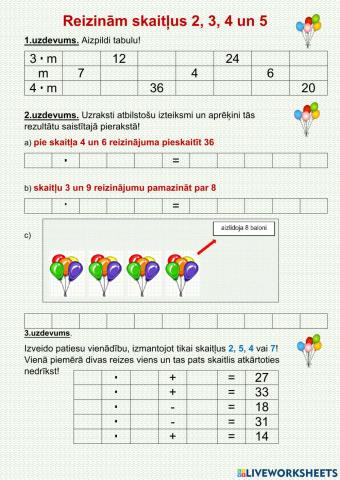 Reizinām skaitļus 2,3,4 un 5