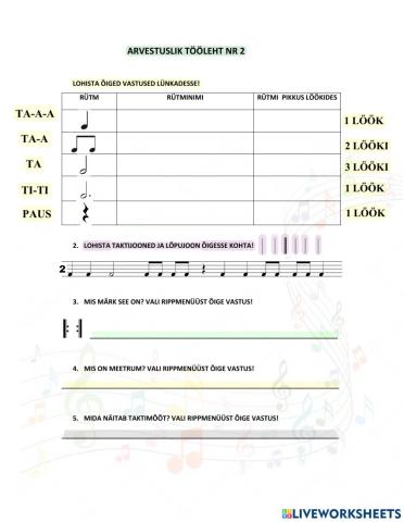 2. klass - rütmide vältused, taktijooned ja mõisted