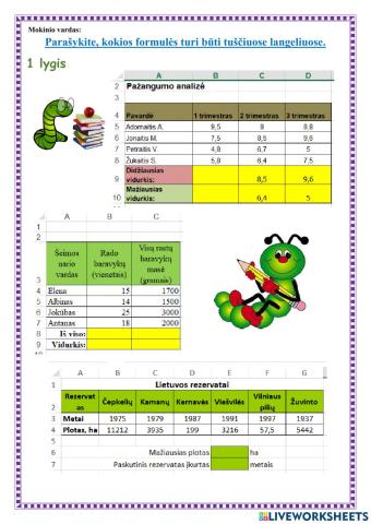 Excel formulių rašymas ir parinkimas