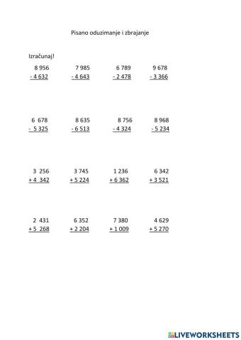 Zbrajanje i oduzimanje do 10 000