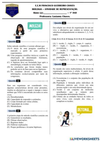 Atividade de Representação - Biologia (1º ano)