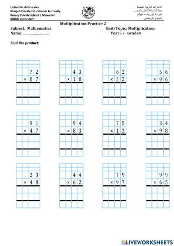 Long Multiplication practice