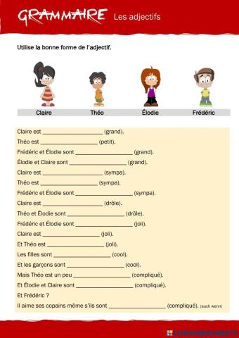 GRAMMAIRE - Adjectifs