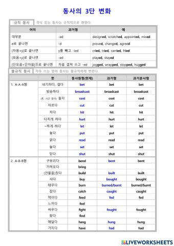 성곡중 동사 3단 변화1