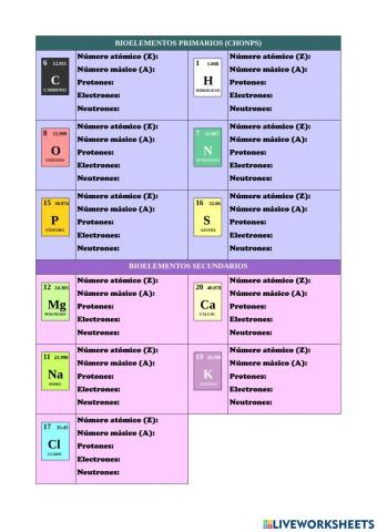 BIOELEMENTOS PRIMARIOS Y SECUNDARIOS