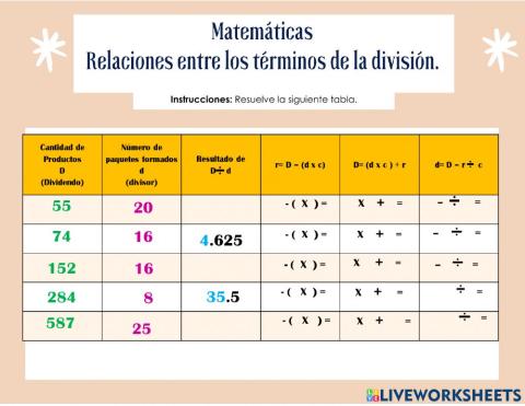 Relaciones entre los términos de la división2