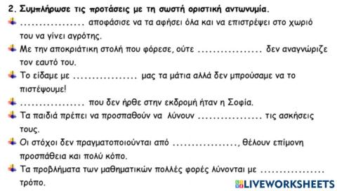 Οριστικές Αντωνυμίες 2