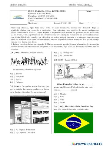 Atividade diagnóstica 6º ano