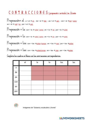 Llionés. CONTRACCIONES(prepos.+artículo).3º-4º de primaria