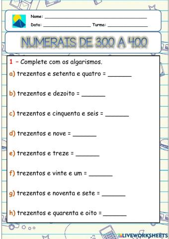 Numerais de 300 a 400