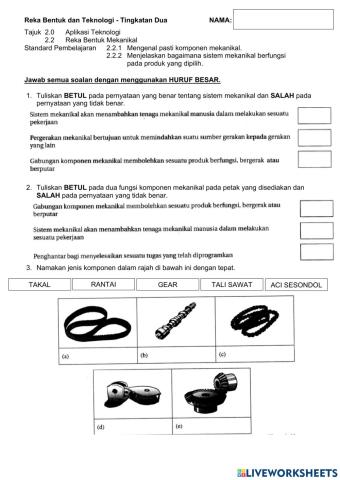 2.2.1 Mengenal pasti Komponen Mekanikal