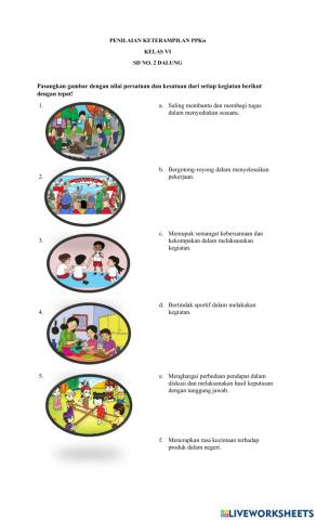 Penilaian Keterampilan PPKn Kelas VI Persatuan dan Kesatuan