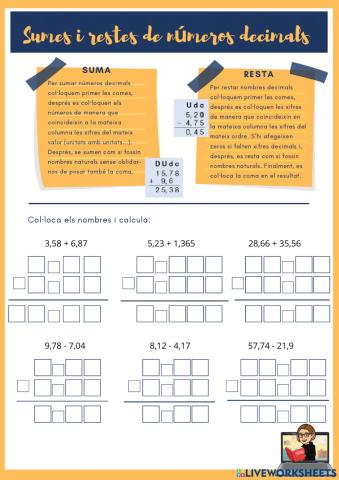 Sumes i restes de números decimals