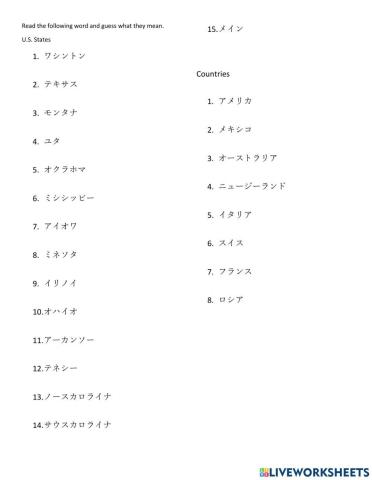 Katakana US state and countries