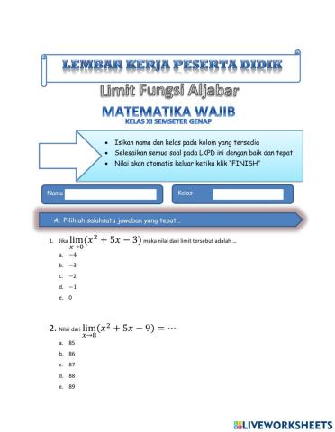 Evaluasi Limit Fungsi Aljabar