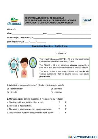 Diagnóstico Cognitivo do 8º ano