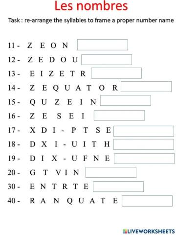 Les nombres 11 - 40