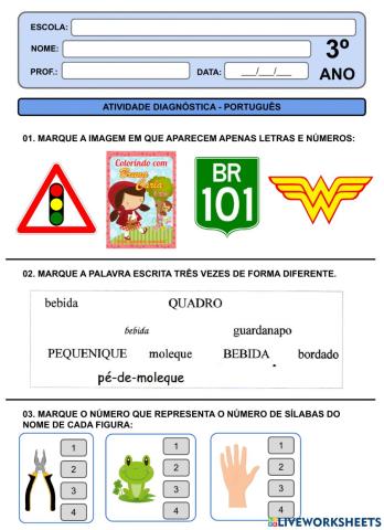 3º ANO - Atividade Diagnóstica - Português