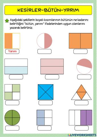 Kesirler:Bütün-yarım