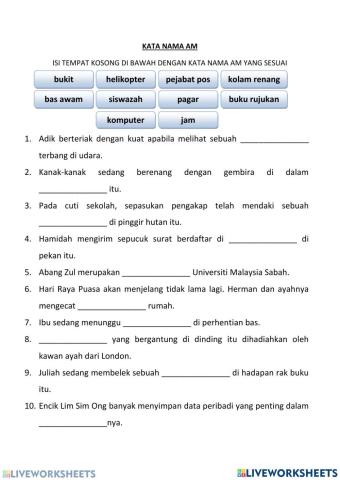 Latihan kata nama am