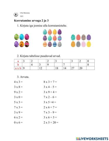 Korrutamine arvuga 2 ja 3