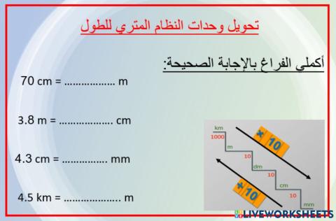 تحويل النظام المتري للطول. أحمر