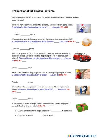 Problemes de proporcionalitat directa i inversa
