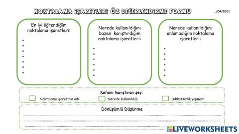 Noktalama i̇şaretleri̇ öz değerlendi̇rme