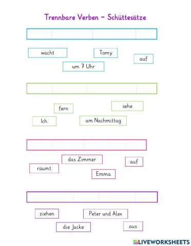 Trennbare Verben - Schüttelsätze