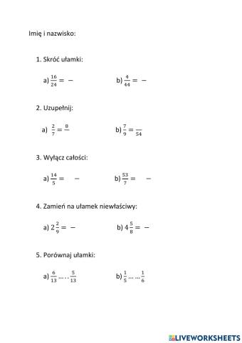 Ułamki zwykłe. Klasa 4.