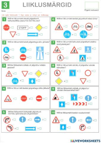 Test 3 Liiklusmärgid