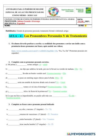 Atividade - Pronombre Personale