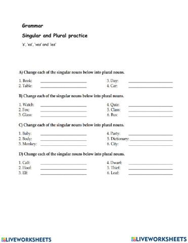 Adding s, es and ies Worksheet