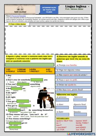 Atividade de produção textual e vocabulário.