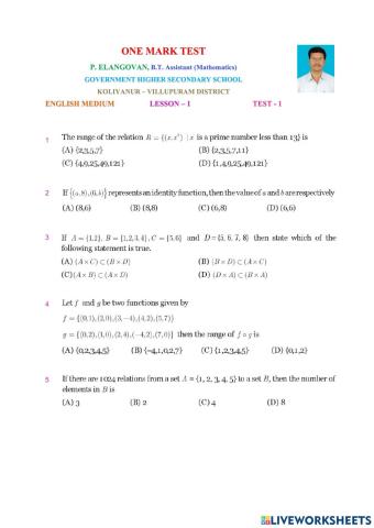 Class 10 Maths English Medium Lesson1 Test1