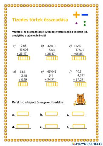 Tizedes törtek összeadása
