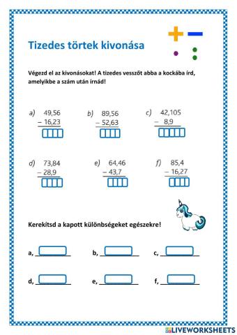 Tizedes törtek kivonása