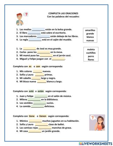 Completa las oraciones